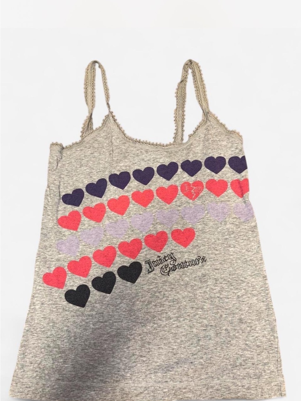 Y2K Juicy Couture Gray Heart-Print Slip Tank with Hearts